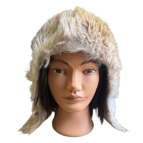 1960’s Vintage Faux Fur Winter Hat with Neck Strap Light Brown Fur Deadstock